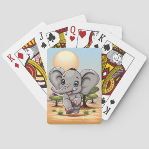 Elephant Baby Jumping Happy in African Savannah Spielkarten