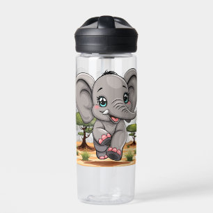 Elephant Baby Jumping Happy in African Savannah Trinkflasche
