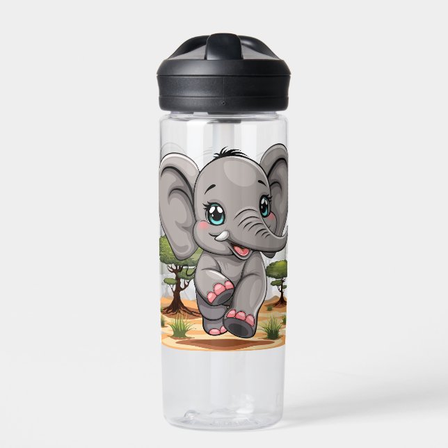 Elephant Baby Jumping Happy in African Savannah Trinkflasche (Vorderseite)