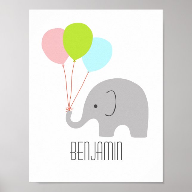 Elephant Baby Kinderzimmer Poster personalisiert (Vorne)