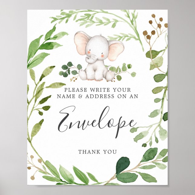 Elephant Baby Shower Address Envelope-Zeichen Poster (Vorne)
