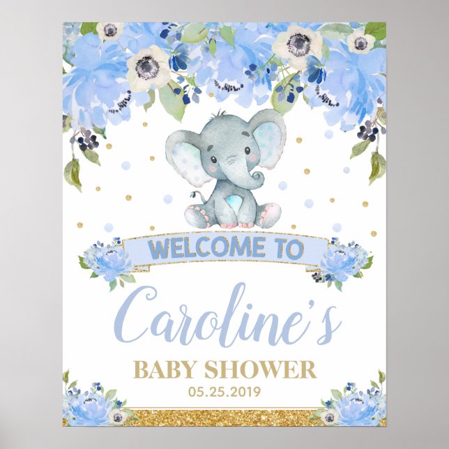 Elephant Baby Shower Baby Boy Begrüßungszeichen Po Poster (Vorne)