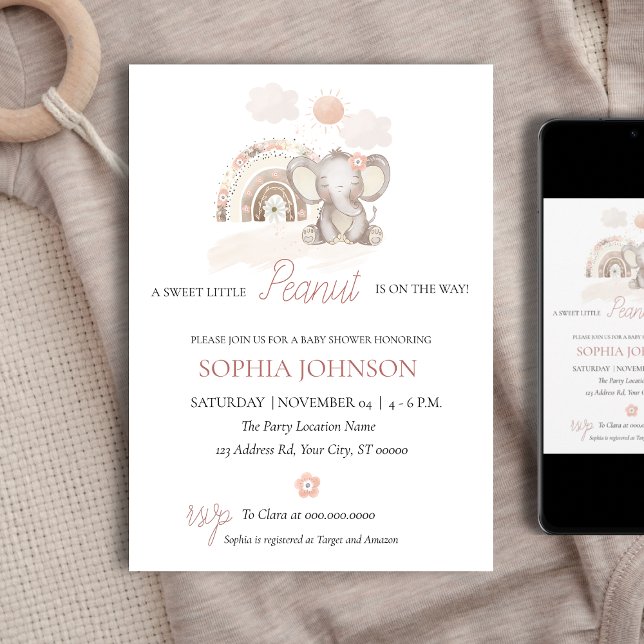 Elephant Baby Shower, Baby Girl Pastel Einladung (Von Creator hochgeladen)