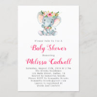 Elephant Baby shower bébé fille douche Invitations