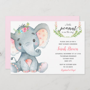 Elephant baby shower bébé fille invitation douche