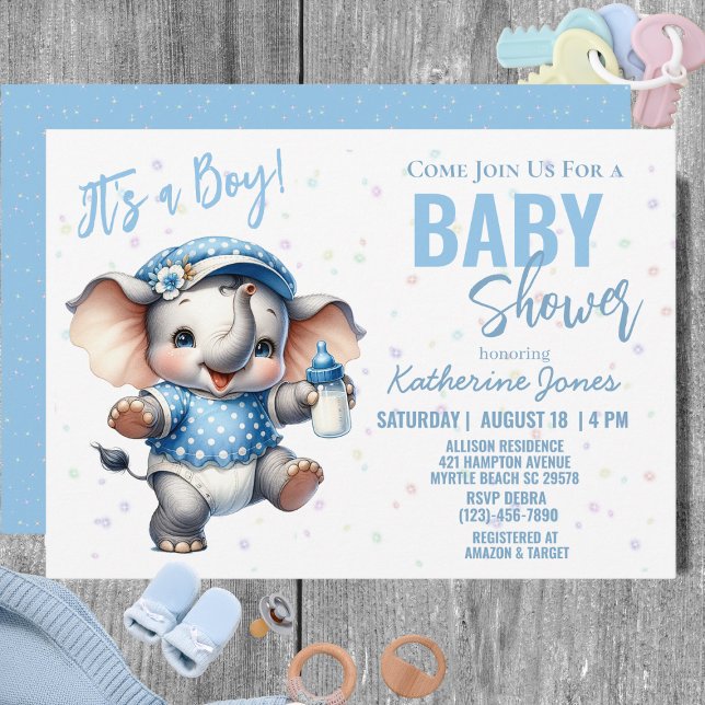 Elephant Baby Shower Blue Boy Farm Einladung (Von Creator hochgeladen)