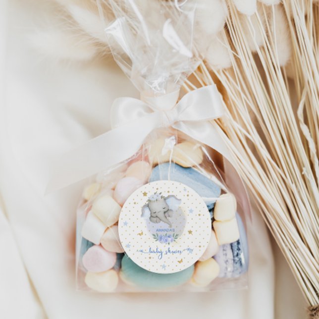 Elephant Baby Shower Blue Runder Aufkleber (Von Creator hochgeladen)