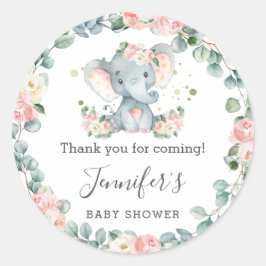 Elephant Baby Shower Blumengrün Danke Runder Aufkleber