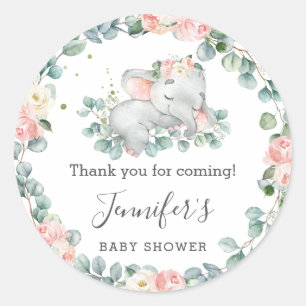 Elephant Baby Shower Blumengrün Danke Runder Aufkleber
