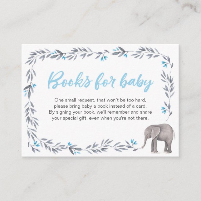 Elephant Baby Shower Books für Babyblau Begleitkarte (Vorderseite)