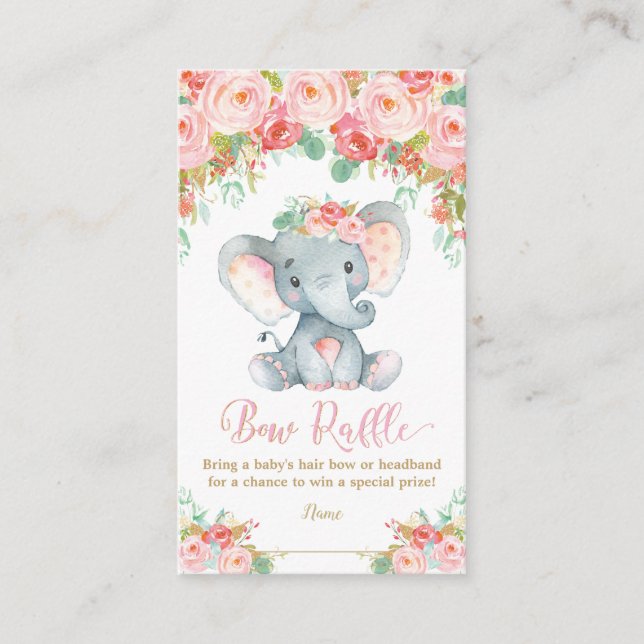 Elephant Baby Shower Bow Raffle Headband Baby Girl Begleitkarte (Vorderseite)
