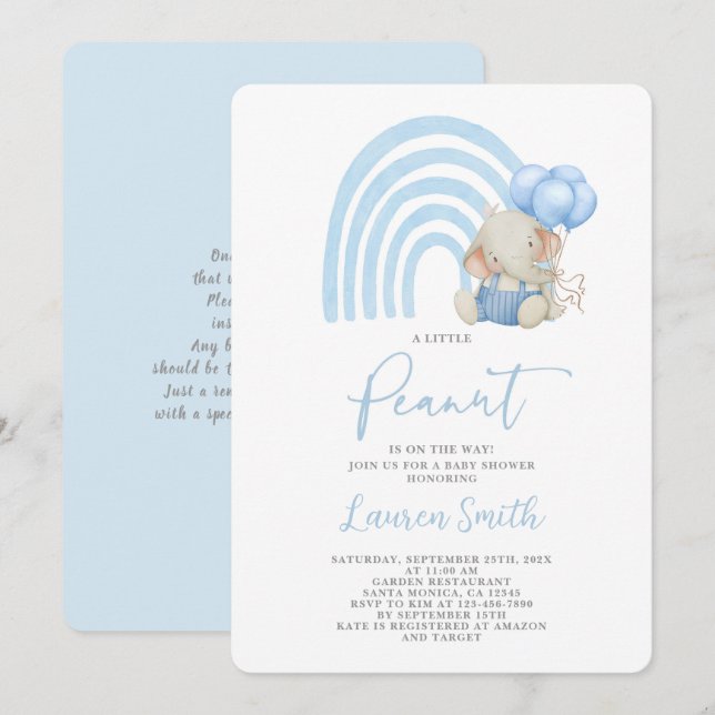 Elephant Baby Shower Boy Einladung (Vorne/Hinten)