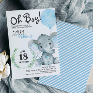 Elephant Baby Shower Boy Einladung
