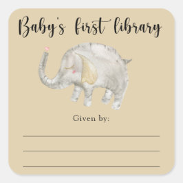 Elephant Baby Shower Buchzeichen, Babybücher Quadratischer Aufkleber