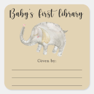 Elephant Baby Shower Buchzeichen, Babybücher Quadratischer Aufkleber