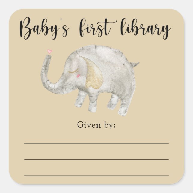 Elephant Baby Shower Buchzeichen, Babybücher Quadratischer Aufkleber (Vorderseite)