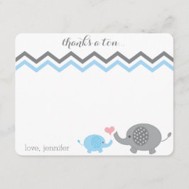 Elephant Baby Shower Danke Blue Gray Zickzack Mitteilungskarte