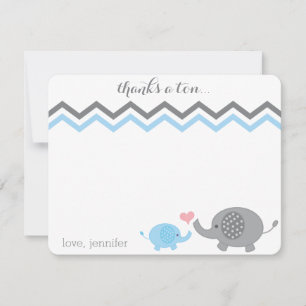 Elephant Baby Shower Danke Blue Gray Zickzack Mitteilungskarte