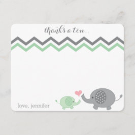 Elephant Baby Shower Danke Green Gray Zickzack Mitteilungskarte
