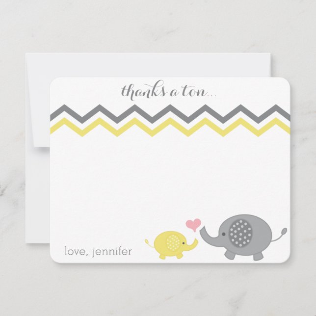 Elephant Baby Shower Danke Yellow Gray Zickzack Mitteilungskarte (Vorderseite)