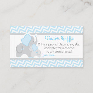 Elephant Baby Shower Diaper Raffle Ticket Blue Begleitkarte