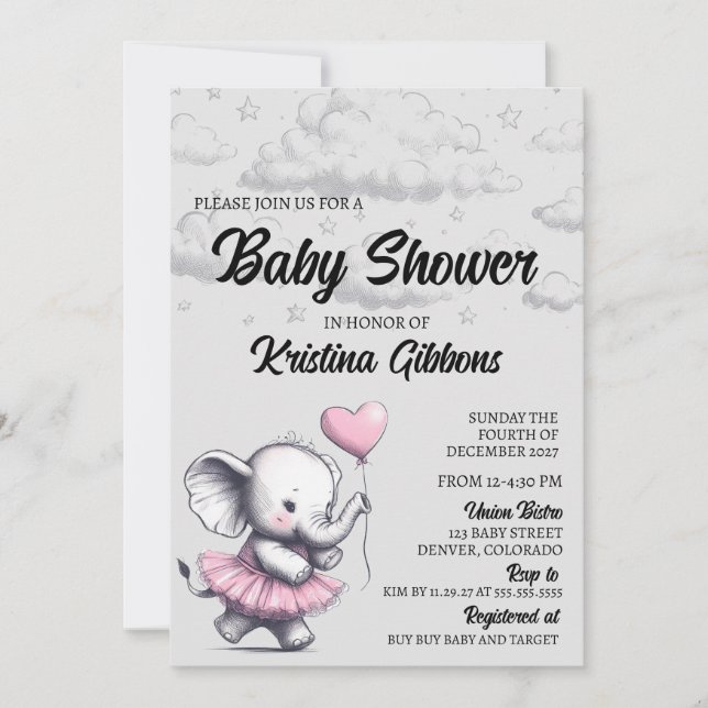 Elephant Baby Shower Einladung (Vorderseite)
