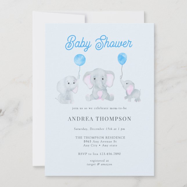 Elephant Baby Shower Einladung (Vorderseite)