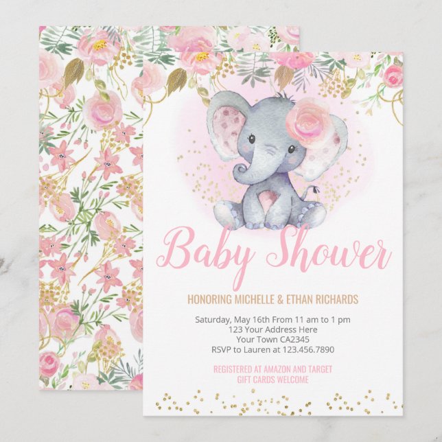 Elephant Baby Shower Einladung (Vorne/Hinten)