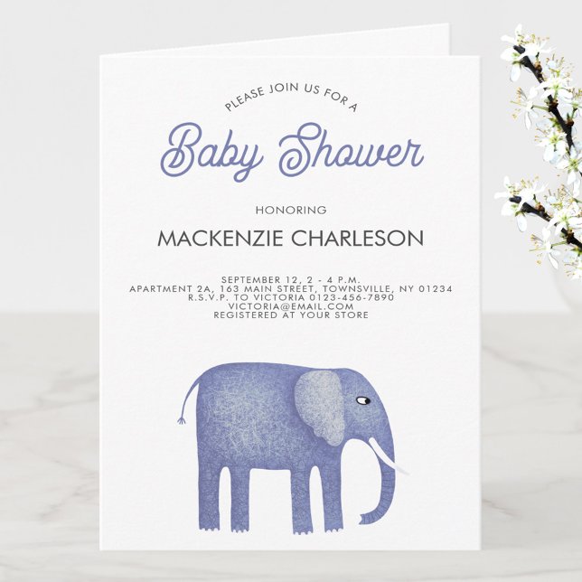 Elephant Baby Shower Einladung (Blue elephant baby shower invitation folded card)