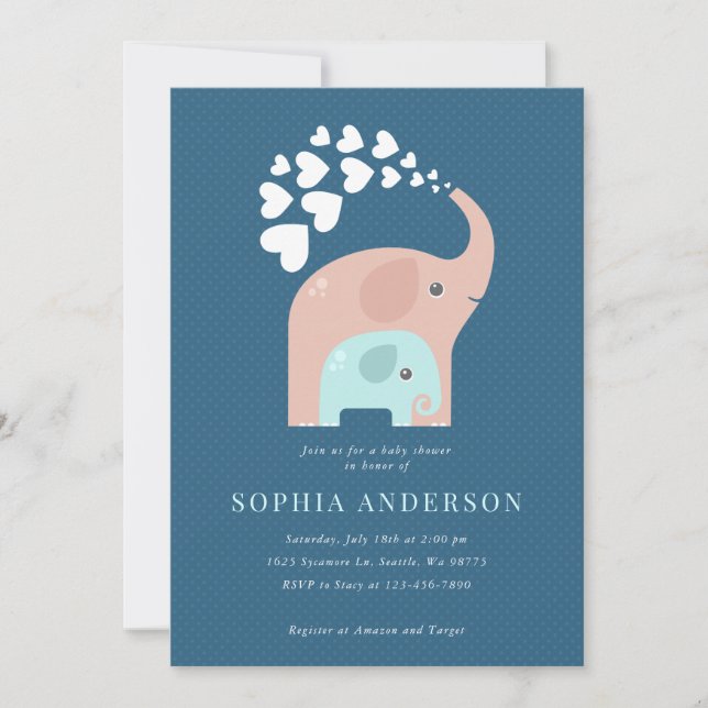 Elephant Baby Shower Einladung (Vorderseite)