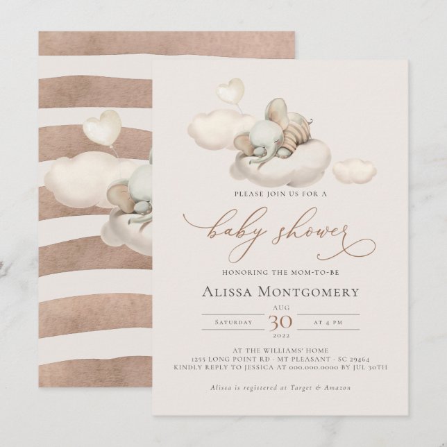 Elephant Baby Shower Einladung (Vorne/Hinten)