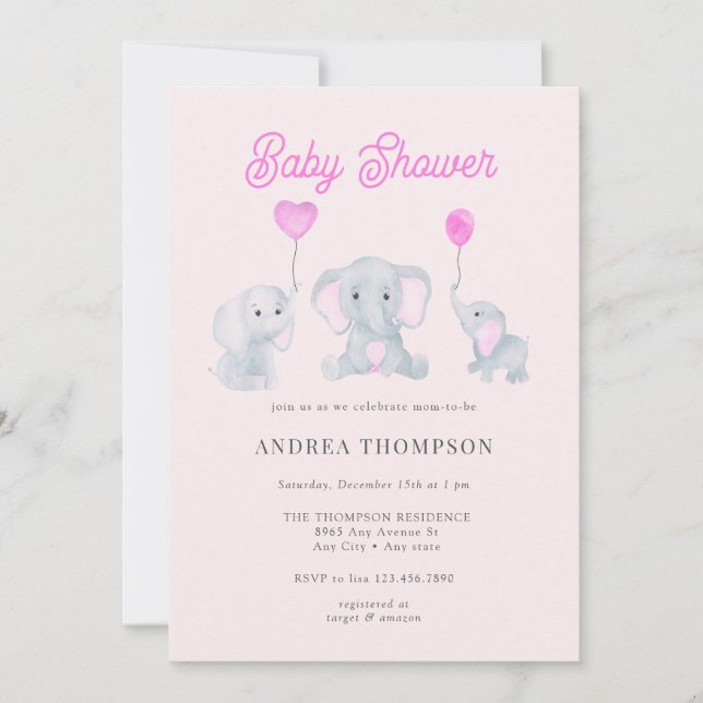 Elephant Baby Shower Einladung (Vorderseite)