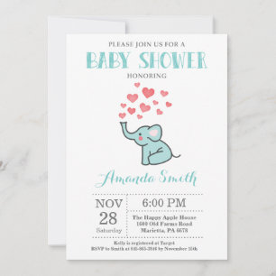 Elephant Baby Shower Einladung Aqua und Grau