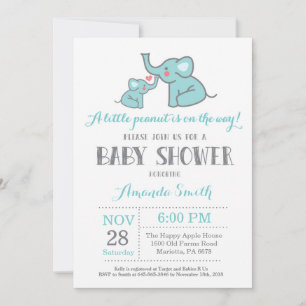 Elephant Baby Shower Einladung Aqua und Grau