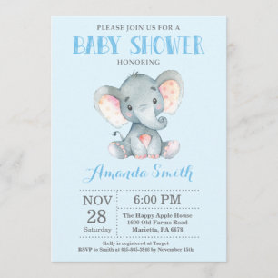 Elephant Baby Shower Einladung Blau und Grau