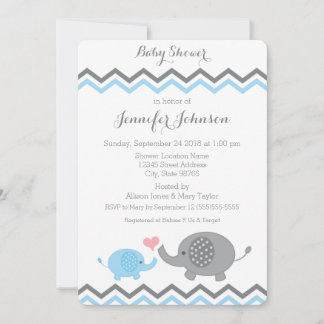 Elephant Baby Shower Einladung | Blauer Grau Zickz
