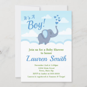 Elephant Baby Shower Einladung Blue Elephant Boy