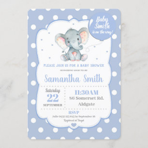 Elephant Baby Shower Einladung Blue Polka Dot Boy