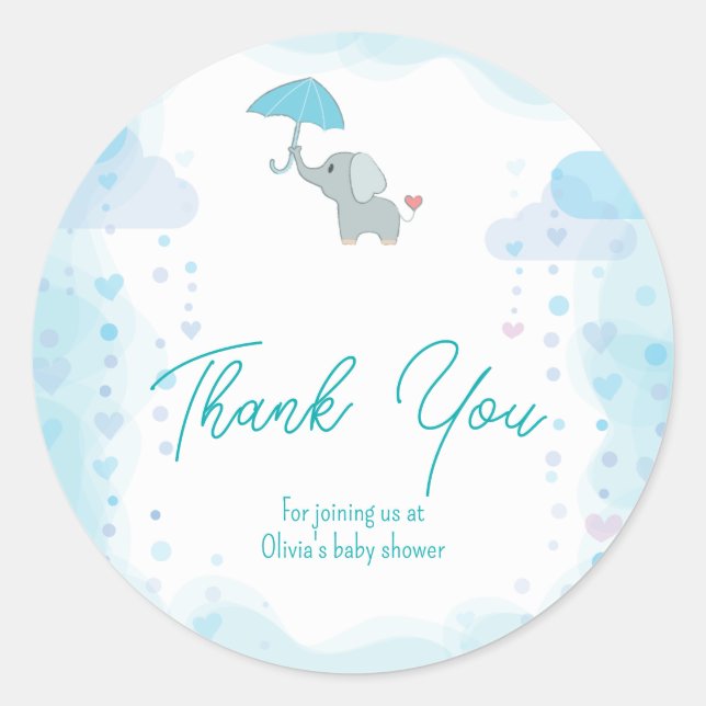 Elephant Baby Shower Einladung, Boy Baby Shower Runder Aufkleber (Vorderseite)
