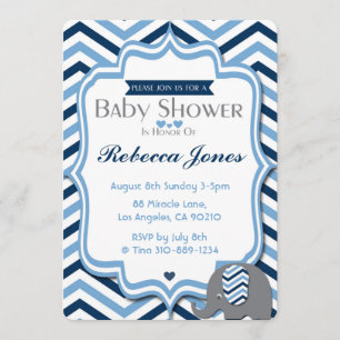 Elephant Baby Shower Einladung Boy Blue Zickzack