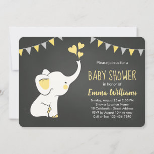 Elephant Baby Shower Einladung Gelb Grau Schwarz