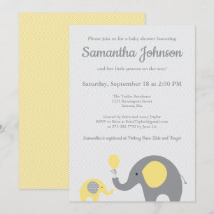 Elephant Baby Shower Einladung in Gelb und Grau
