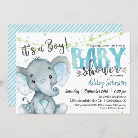 Baby Shower DANKE Karte mit Umschläge Personalisierte blau Elefanten Baby Boy