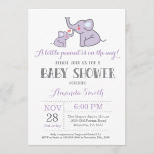 Elephant Baby Shower Einladung Lila und grau
