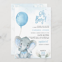 Elephant Baby Shower Einladung mit Blue Balloon