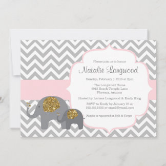 Elephant Baby Shower Einladung, pink gold Glitzer Einladung
