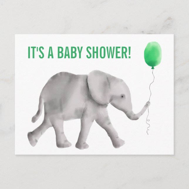 Elephant Baby Shower Einladung Postcard, Green (Vorderseite)