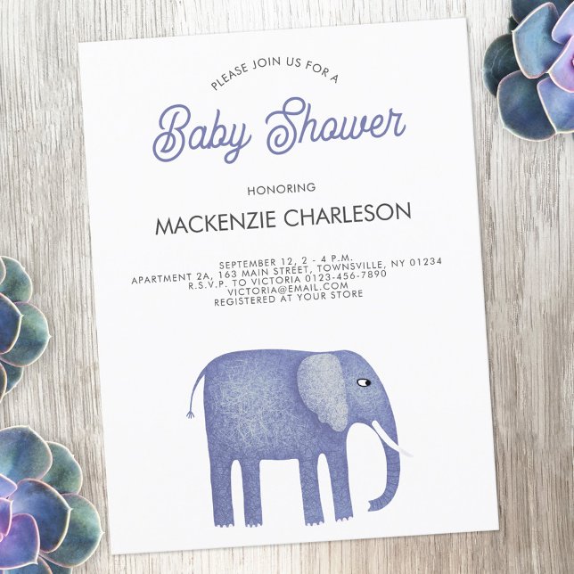 Elephant Baby Shower Einladung Postkarte (Blue elephant baby boy shower invitation postcard)