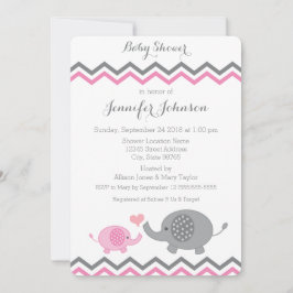 Elephant Baby Shower Einladung | Rosa Grau Zickzac