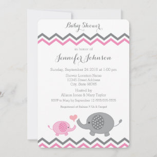 Elephant Baby Shower Einladung   Rosa Grau Zickzac